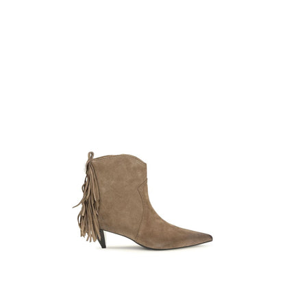 Beige Calf Leather Bos Taurus Ankle Boots