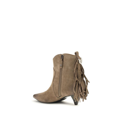 Beige Calf Leather Bos Taurus Ankle Boots