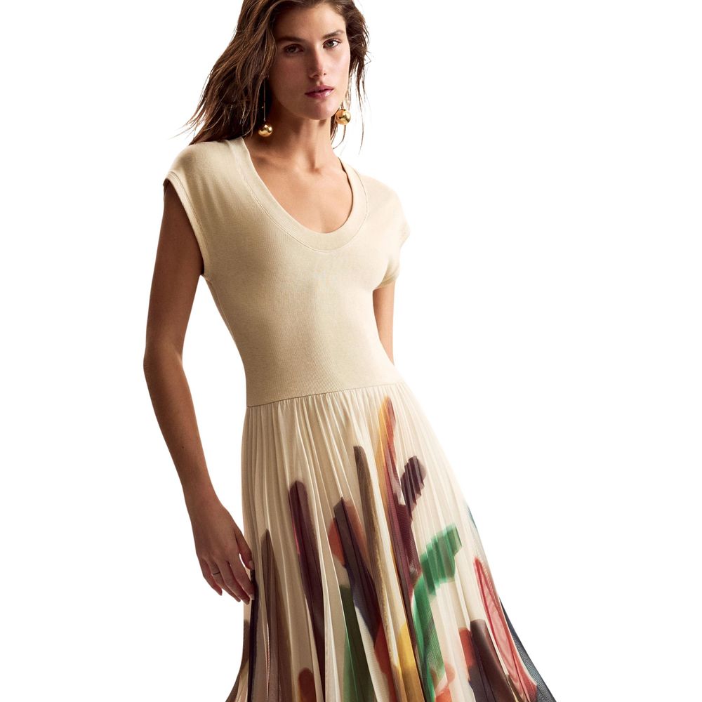 Beige Polyester Long Dress