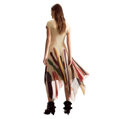 Beige Polyester Long Dress