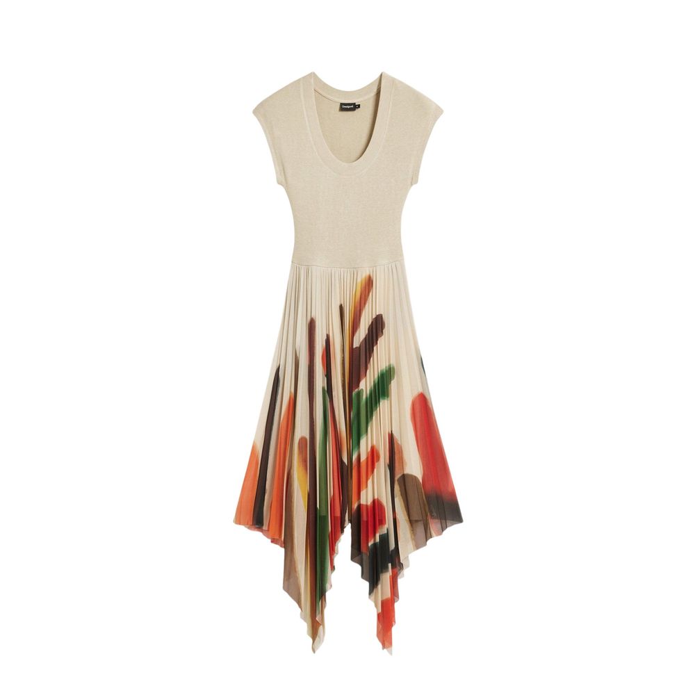Beige Polyester Long Dress