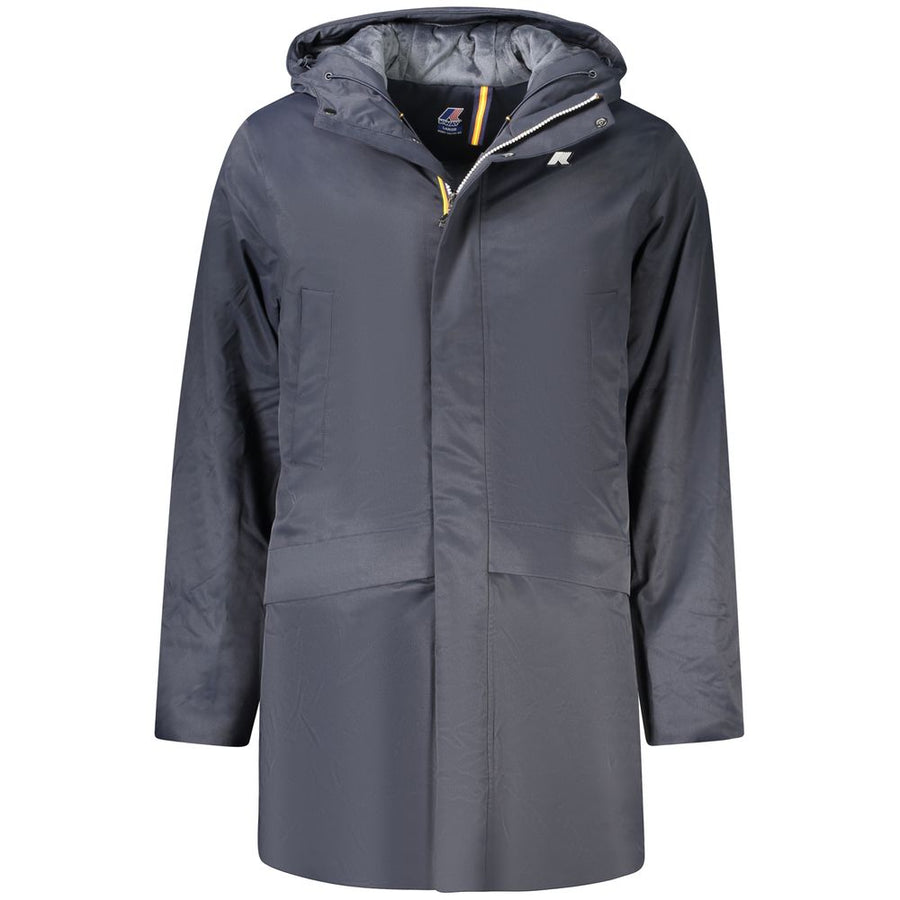 Blue Polyester Men's Jacket with Hood and Pockets