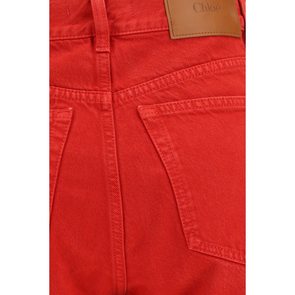Red Cotton Casual Pants