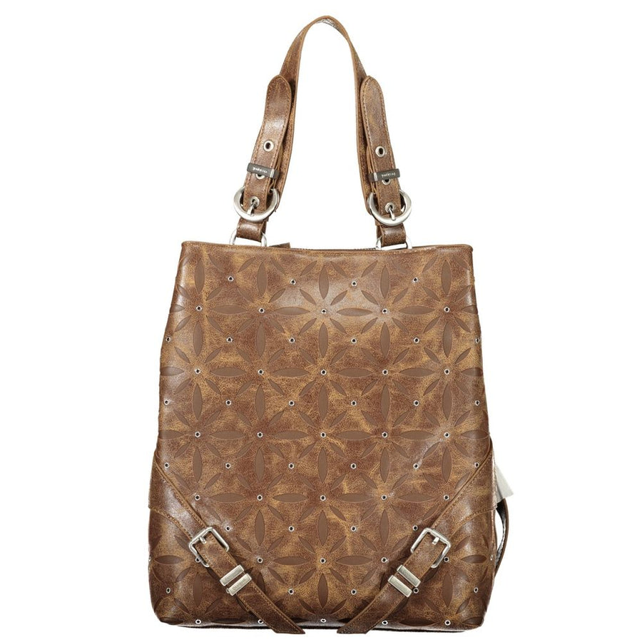 Brown Polyurethane Women's Backpack