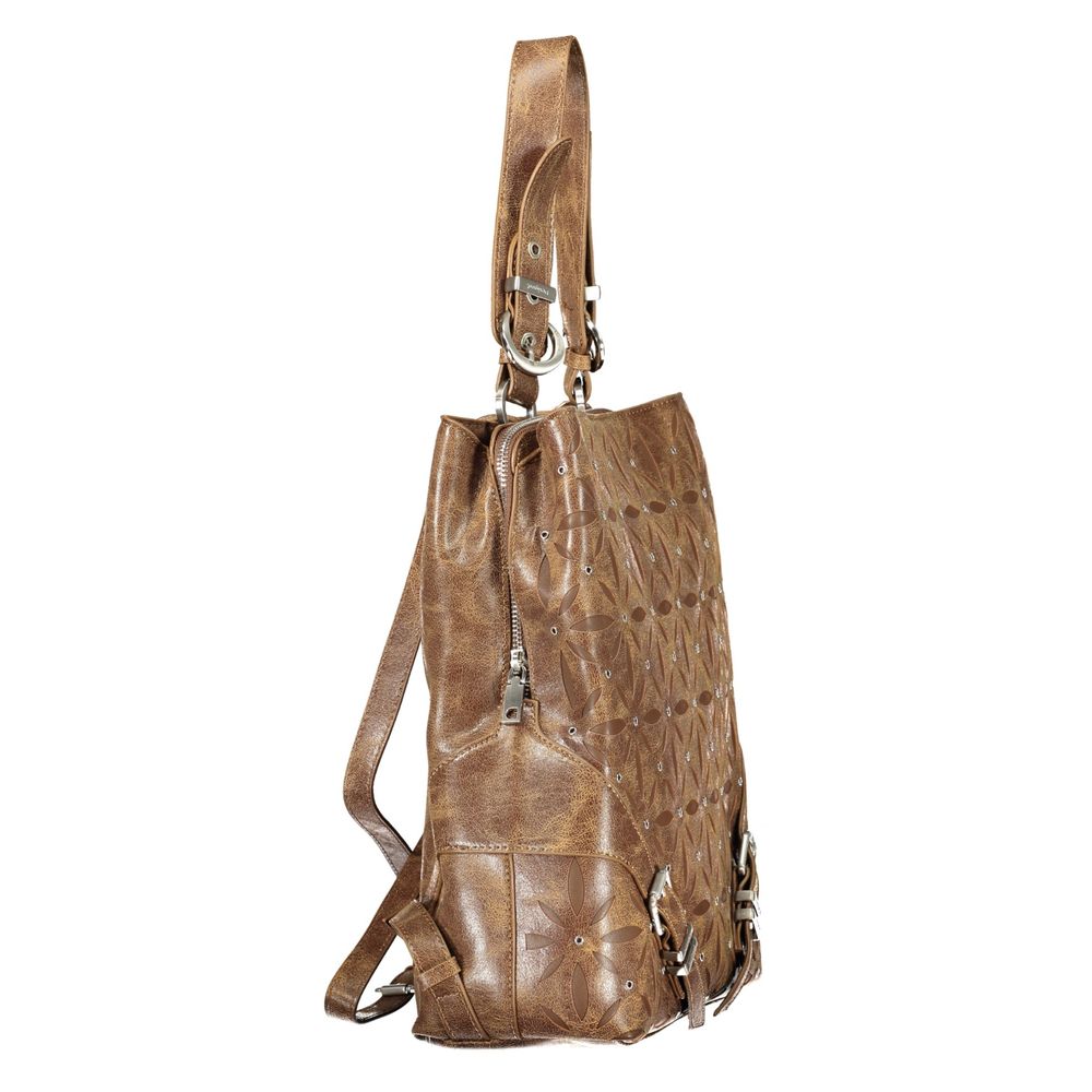 Brown Polyurethane Women's Backpack