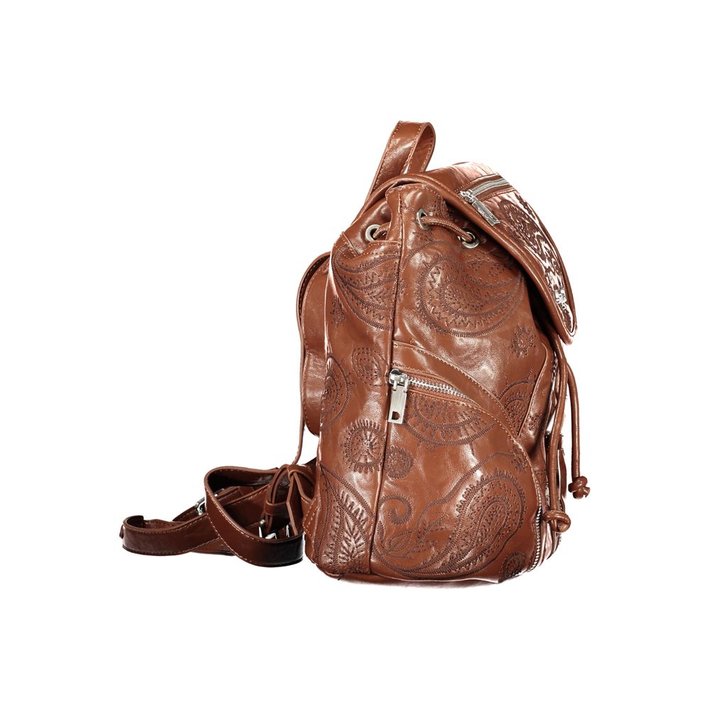 Brown Polyurethane Women's Backpack