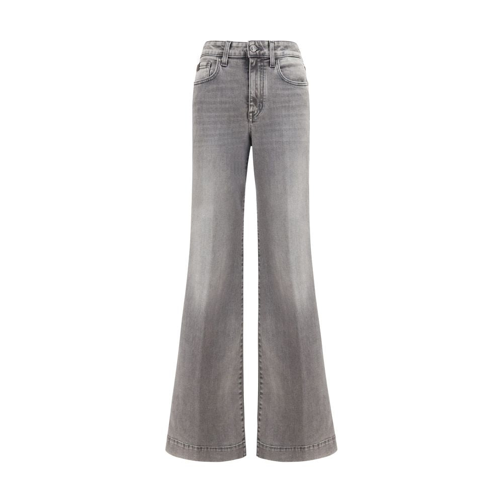 Gray Cotton Flared Jeans