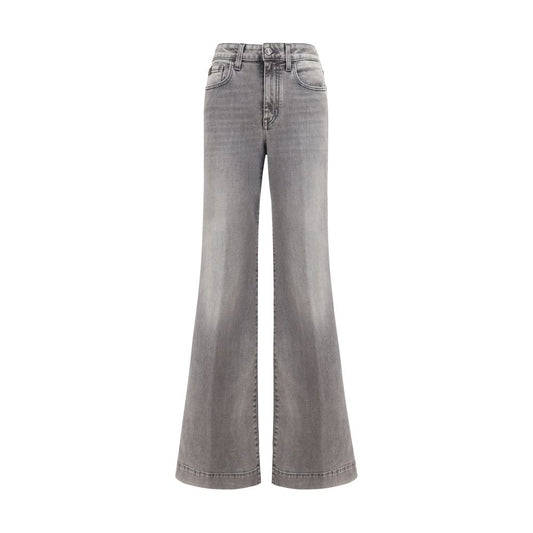 Gray Cotton Flared Jeans