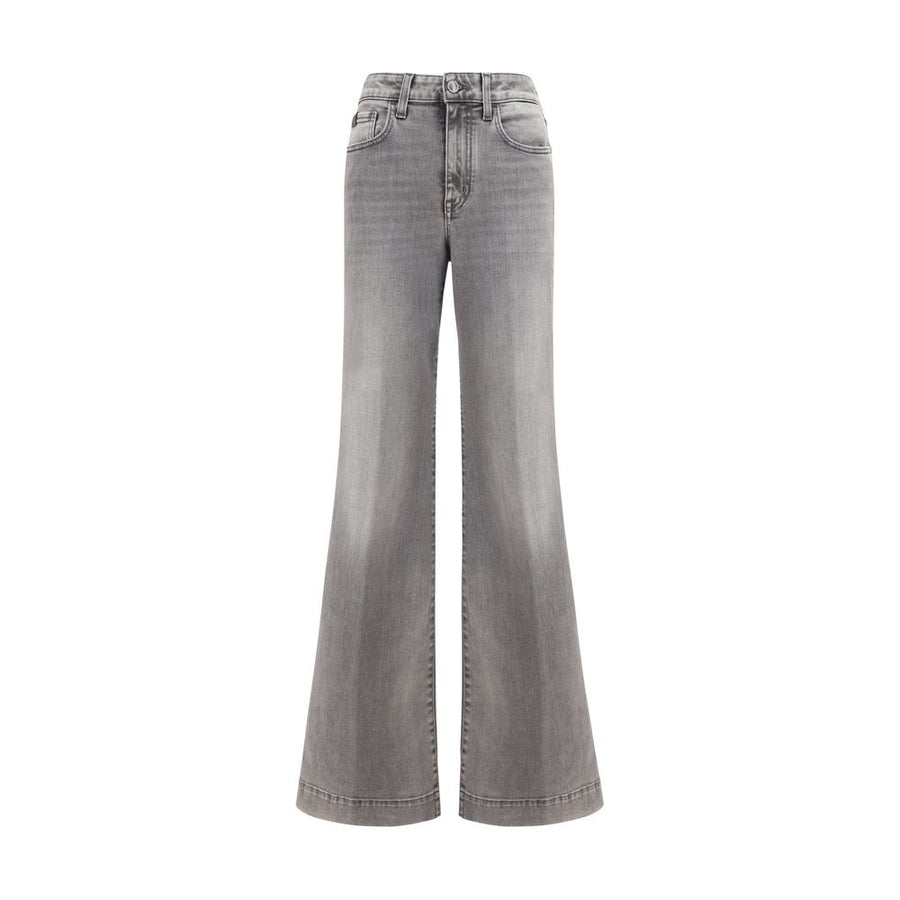 Gray Cotton Flared Jeans