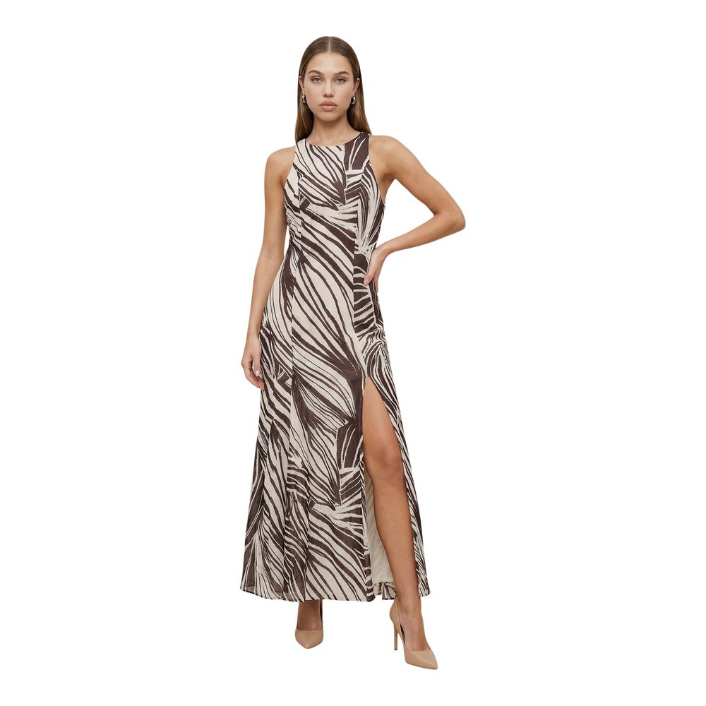 Brown Polyester Long Dress