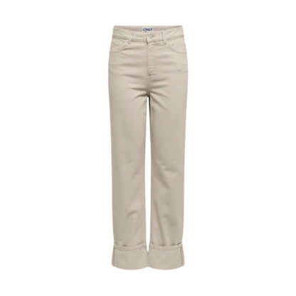 Beige Cotton Mom Jeans