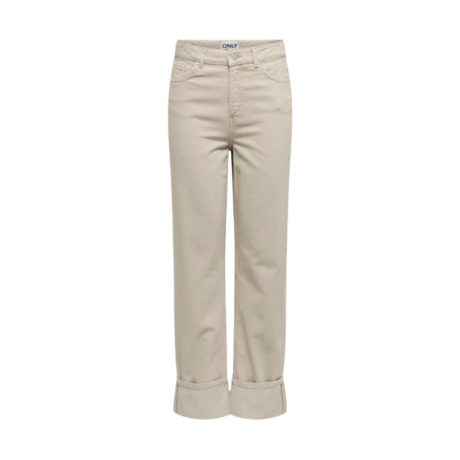 Beige Cotton Mom Jeans
