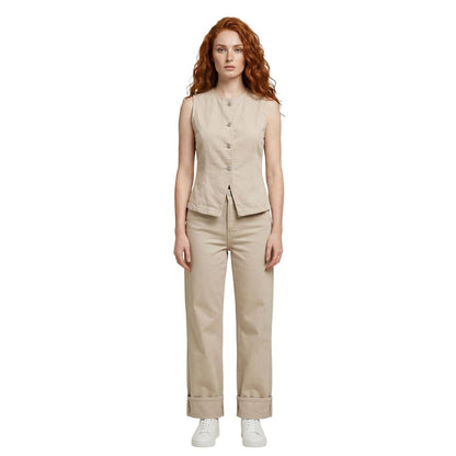 Beige Cotton Mom Jeans