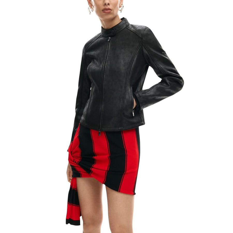 Black Polyester Leather Jacket