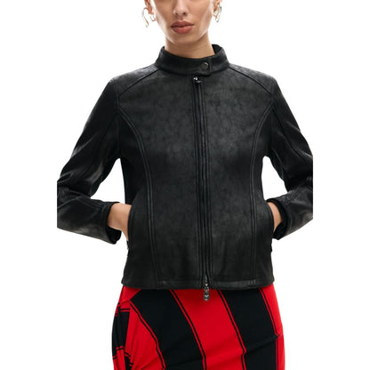 Black Polyester Leather Jacket