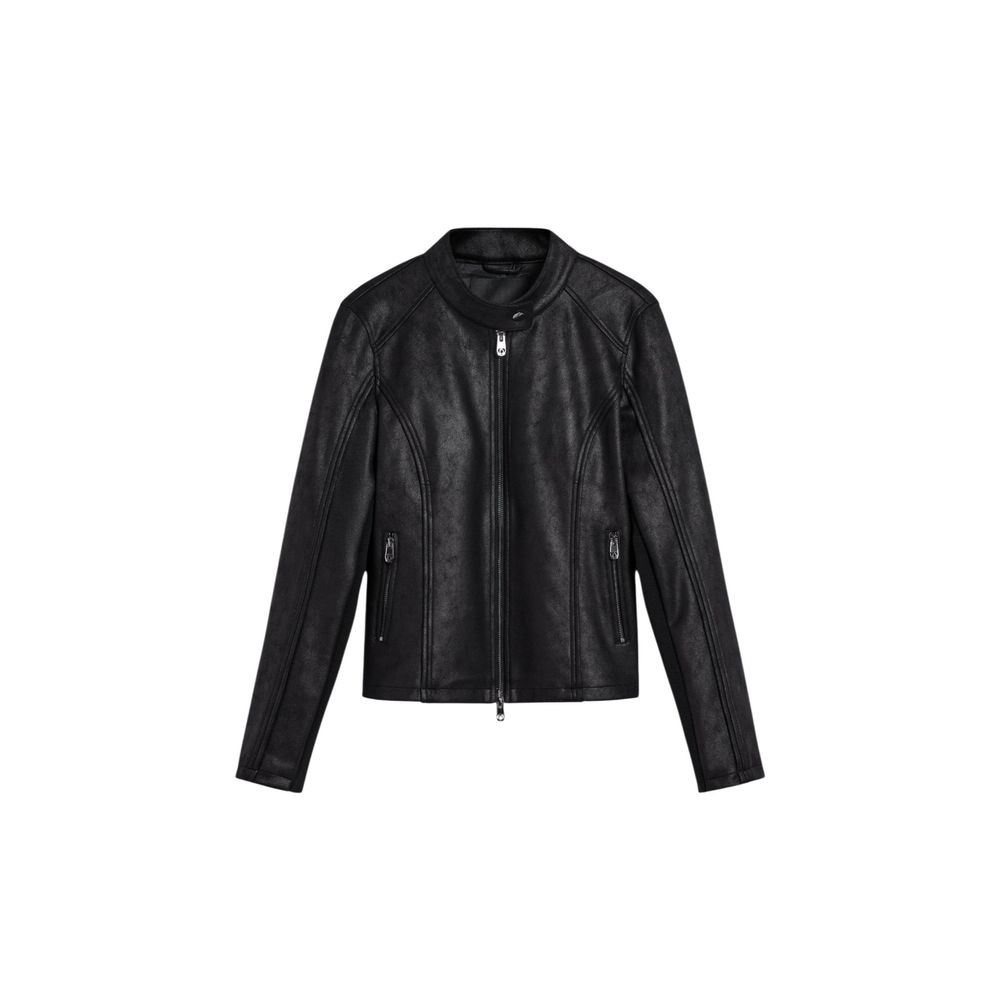 Black Polyester Leather Jacket