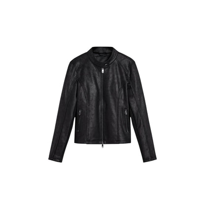 Black Polyester Leather Jacket