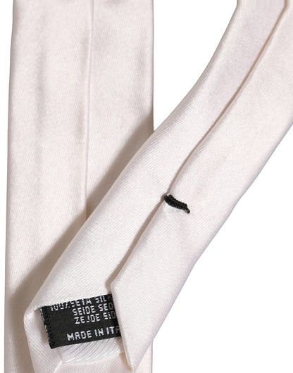 Men Off White Silk Satin Adjustable Tied Necktie Tie