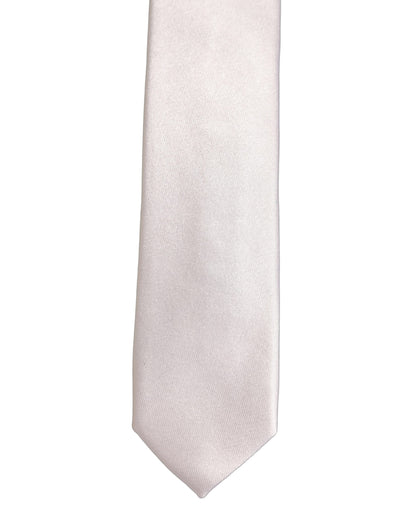 Men Off White Silk Satin Adjustable Tied Necktie Tie