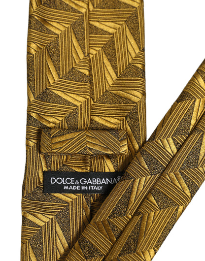 Men Gold Silk Woven Patterned Adjustable Tied Necktie Tie