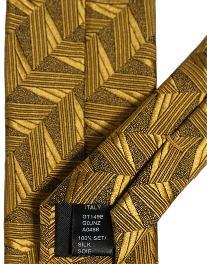 Men Gold Silk Woven Patterned Adjustable Tied Necktie Tie