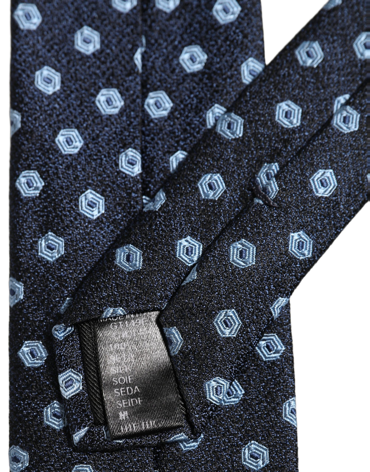 Men Blue Silk Geometric Adjustable Tied Necktie Tie