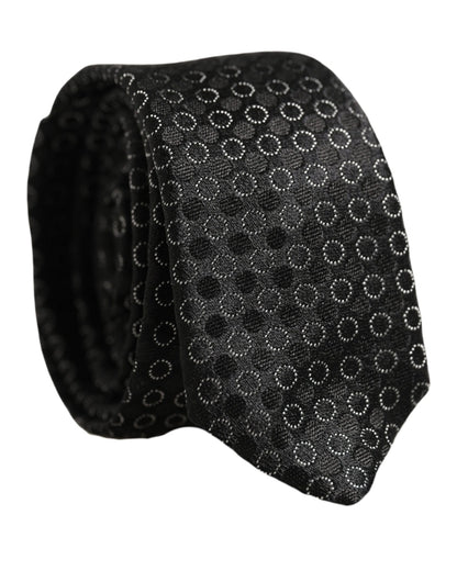 Men Black Silk Geometric Adjustable Tied Necktie Tie
