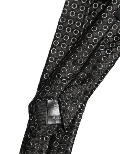Men Black Silk Geometric Adjustable Tied Necktie Tie