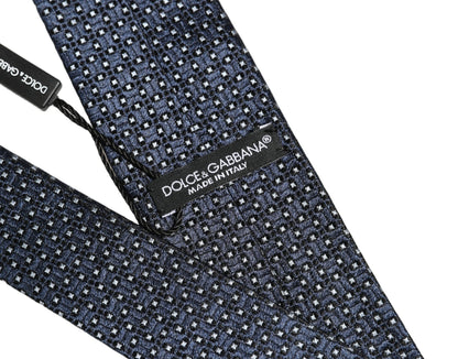 Men Blue Silk Geometric Adjustable Tied Necktie Tie