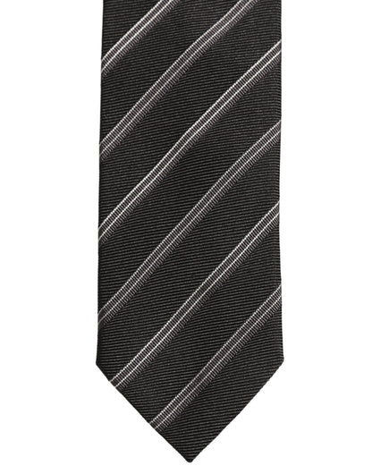 Men Black Silk Stripes Adjustable Tied Necktie Tie