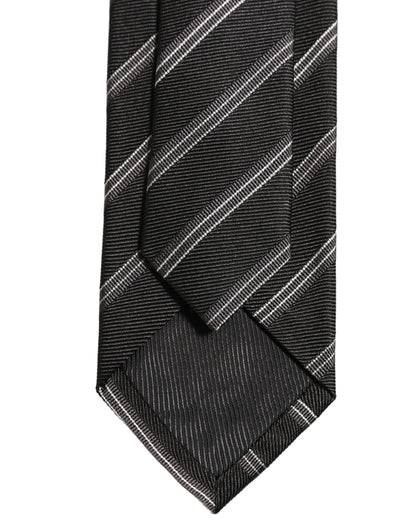 Men Black Silk Stripes Adjustable Tied Necktie Tie