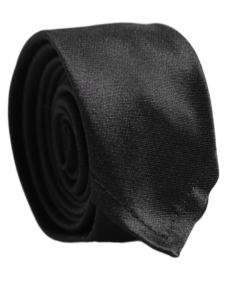 Men Black Satin Silk Classic Adjustable Tied Necktie Tie