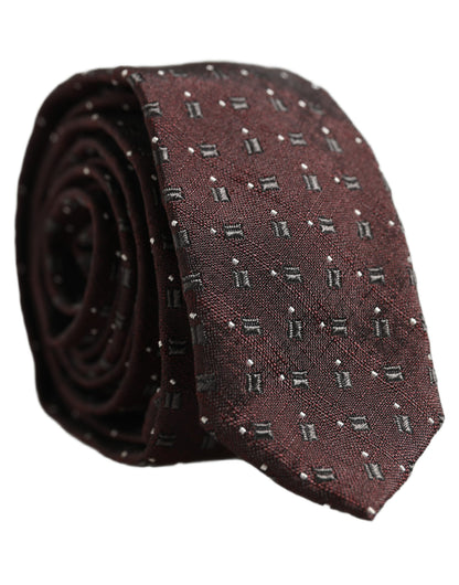 Men Burgundy Geometric Silk Adjustable Tied Necktie Tie