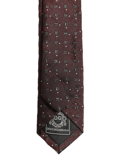 Men Burgundy Geometric Silk Adjustable Tied Necktie Tie