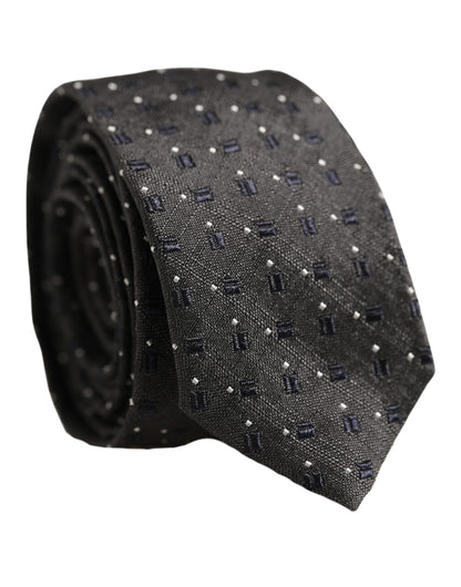 Men Dark Gray Geometric Silk Adjustable Tied Necktie Tie