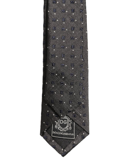 Men Dark Gray Geometric Silk Adjustable Tied Necktie Tie