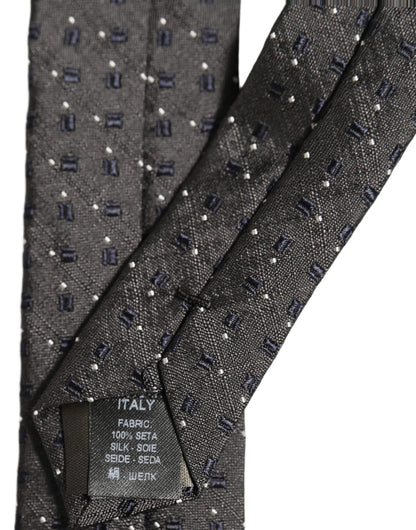 Men Dark Gray Geometric Silk Adjustable Tied Necktie Tie