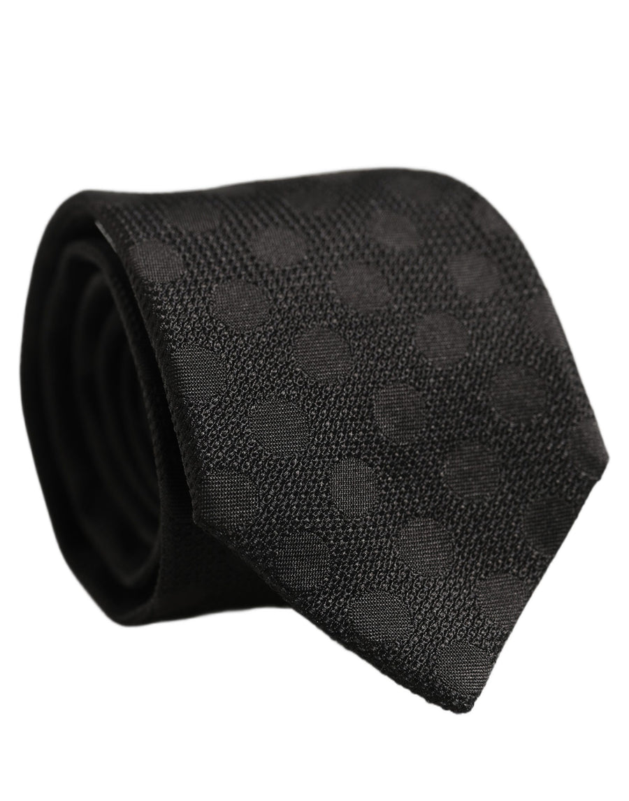 Black Polka Dot Jacquard Silk Adjustable Tied Necktie Tie