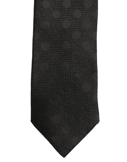 Black Polka Dot Jacquard Silk Adjustable Tied Necktie Tie
