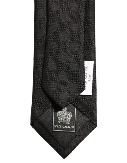 Black Polka Dot Jacquard Silk Adjustable Tied Necktie Tie