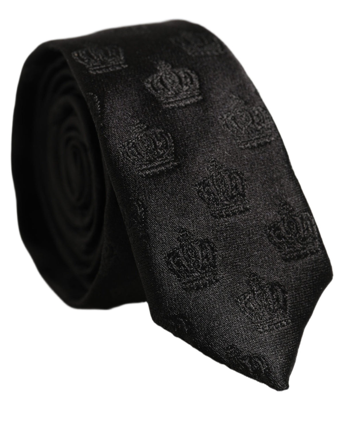 Men Black Crown Pattern Silk Adjustable Tied Necktie Tie