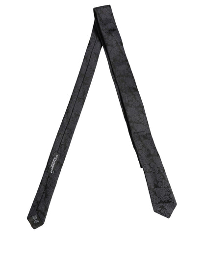 Men Black Floral Jacquard Adjustable Tied Necktie Tie