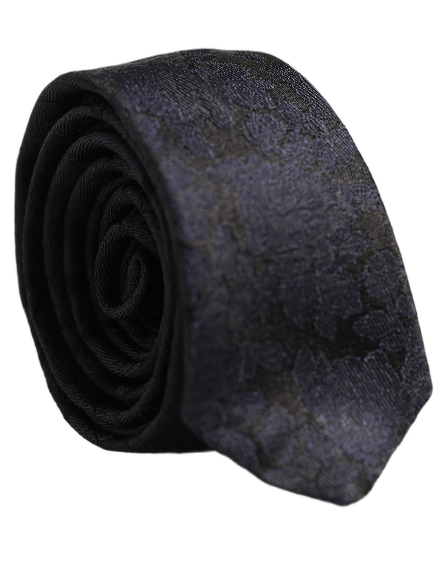Men Black Floral Jacquard Adjustable Tied Necktie Tie