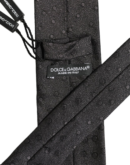 Men Black Polka Dot Silk Adjustable Tied Necktie Tie