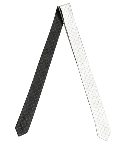 Black White Geometric Silk Adjustable Tied Necktie Tie