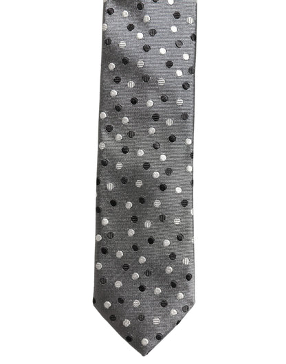 Men Gray Polka Dot Silk Adjustable Tied Necktie Tie