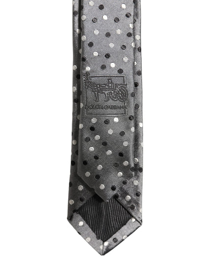 Men Gray Polka Dot Silk Adjustable Tied Necktie Tie