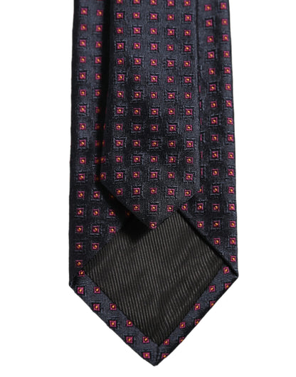 Men Dark Blue Geometric Silk Adjustable Tied Necktie Tie