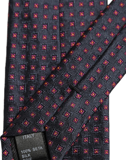 Men Dark Blue Geometric Silk Adjustable Tied Necktie Tie