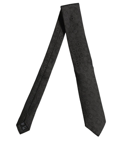 Men Black Silk Geometric Adjustable Tied Necktie Tie